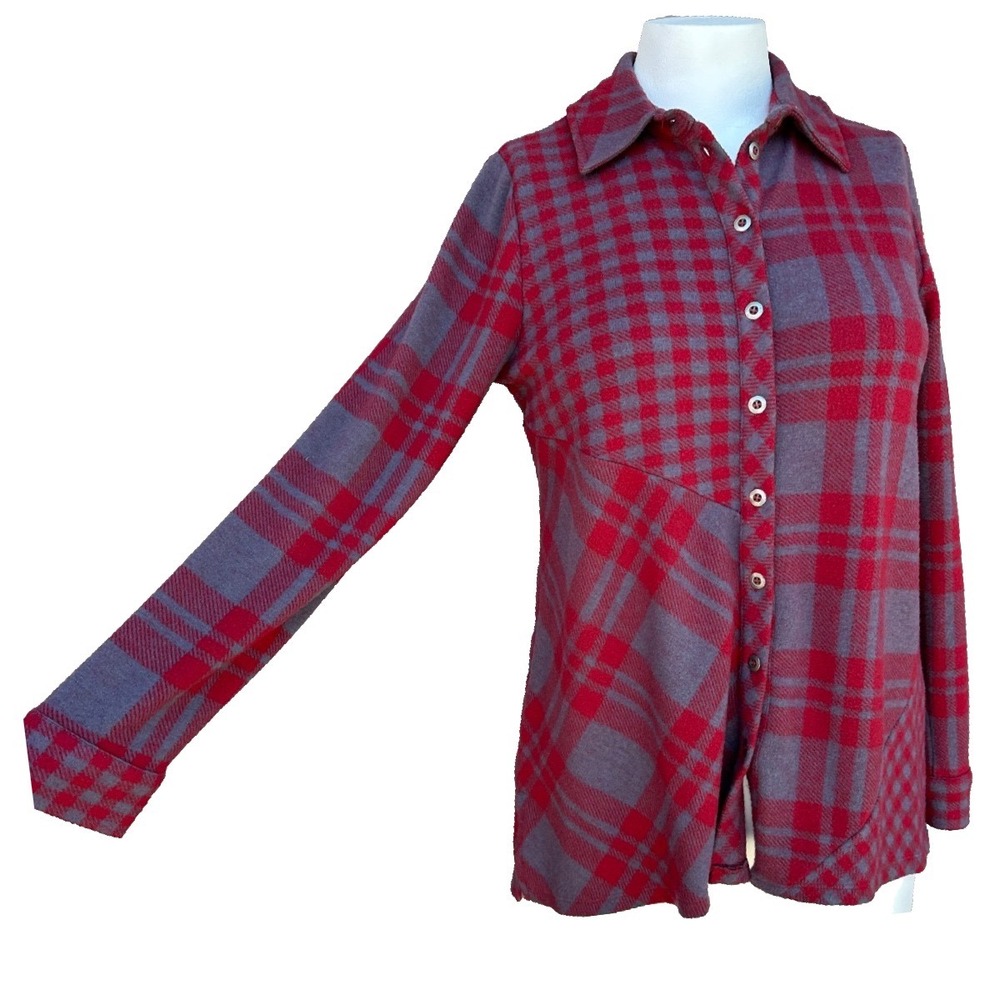 Soft Surroundings Paramour Tunic PS Patchwork Plaid Button Shirt Boho Cottage